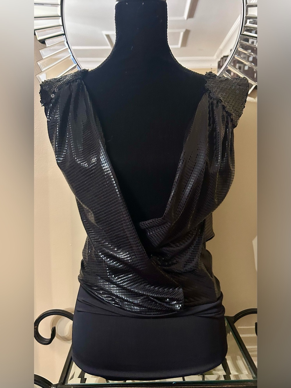 Y2K Women’s  Sequin Draped V-Neck Tank Top